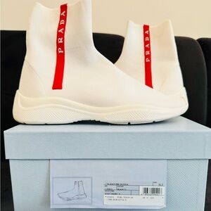 Prada White sneakers with Bold Red Logo